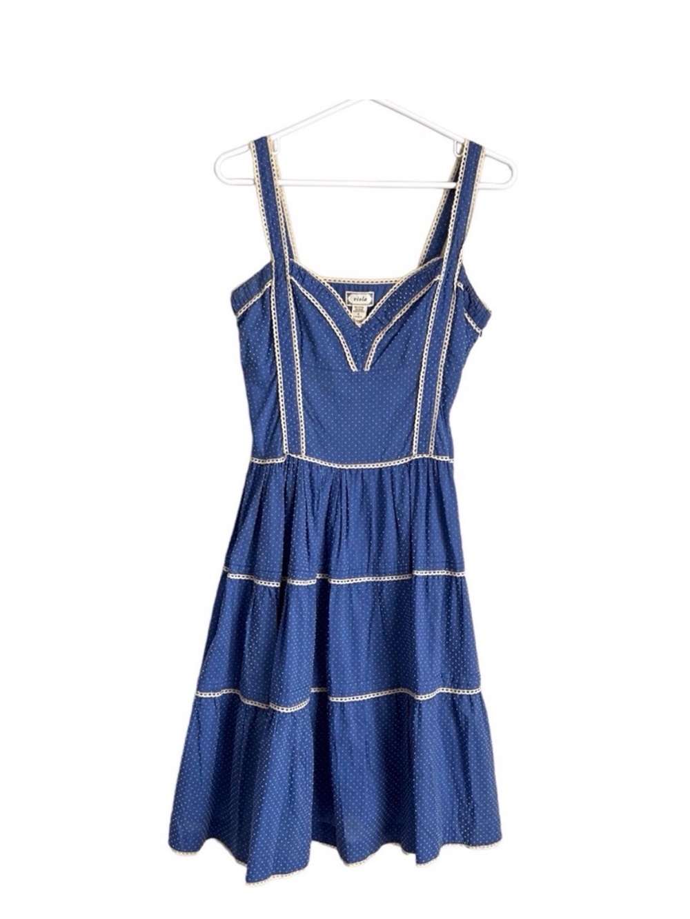 Anthropologie Viola Blue Swiss Dot A-Line Neck Retro Pinup Cottage Dress Size 6